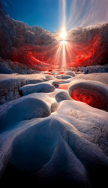 Premium Ai Image The Sun Shines Brightly Over A Snowy Landscape