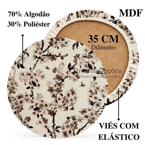 Kit Mesa Posta 10 Bases MDF 35CM 10 Capas de Sousplat Em Tecido Floral Ypê Nude Criarte
