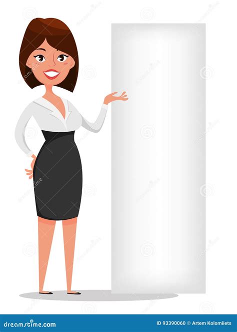 Businesswoman Cartoon Character Standing Near Blank Banner Stock Vector Illustration Of Adult