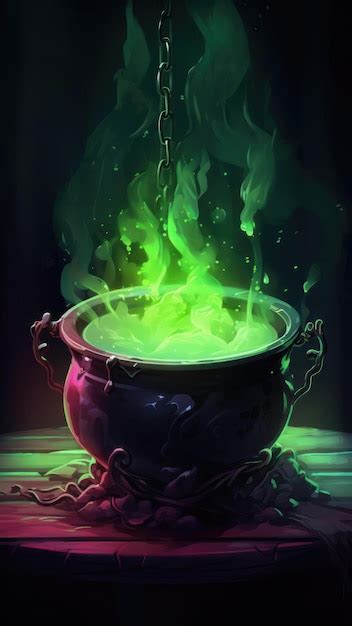 Premium AI Image Witch Cauldron With Green Potion Halloween