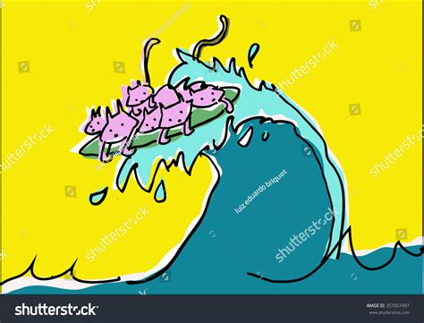 Vector Cartoon Puppy Cats Surfing Stock Vector Royalty Free 357057497