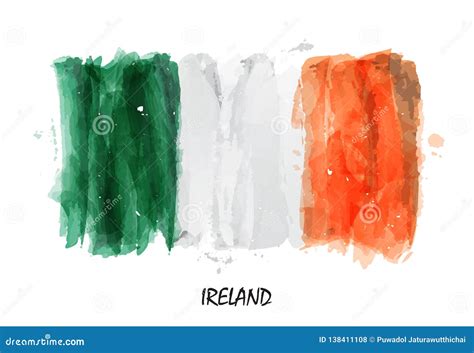 Realistic Watercolor Painting Flag Of Ireland Vector Stock Vector