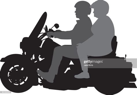 Seniour Couple Riding Motorcycle Silhouette High Res Vector Graphic