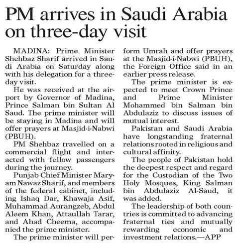 Dawn Epaper Apr Pm Arrives In Saudi Arabia On Three Day Visit