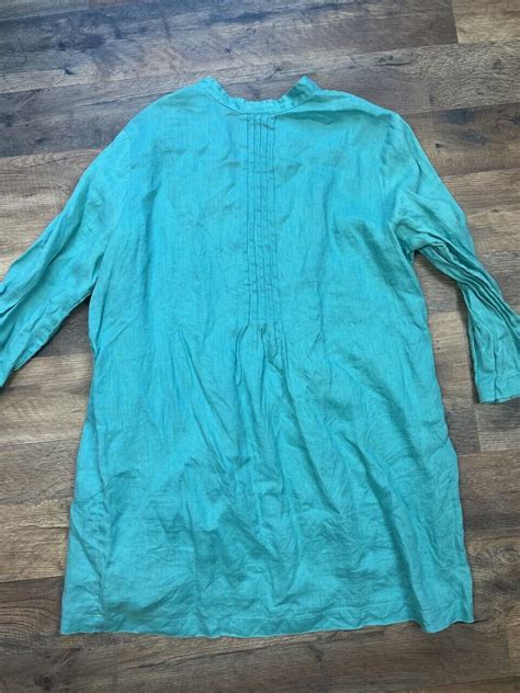 J Jill Teal Pleated Linen Tunic Gem