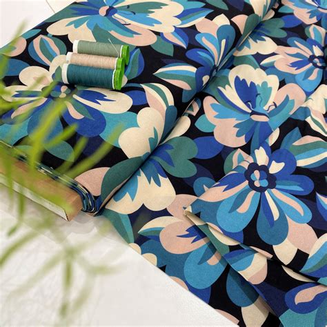 Dashwood Studio Rayon Fabric Tapestry Large Blue Floral Gather