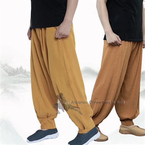 Cotton Linen Buddhist Monk Trousers Shaolin Tai Chi Kung Fu Pants Lay