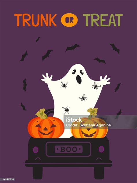 Trunk Or Treat Halloween Spooky Truck Cute Vector Stock Illustration ...