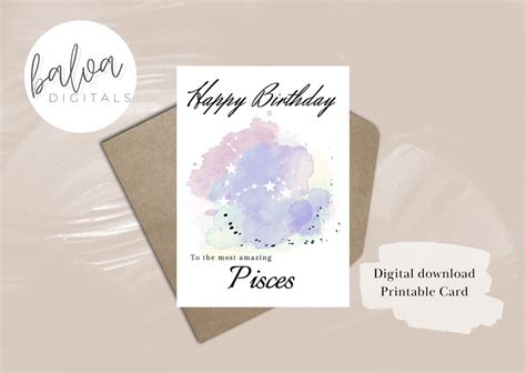 Birthday Card Pisces, Printable Birthday Card Pisces, Printable Pisces ...