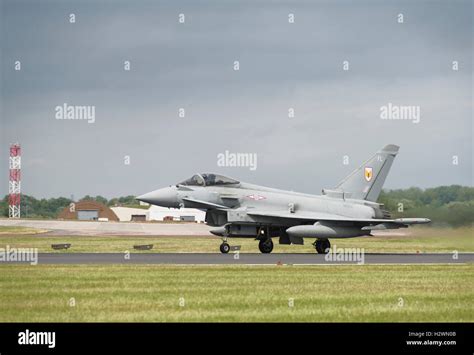 British Royal Air Force Typhoon FGR4 of No 1 Squadron Military Fighter Jet lines up on the ...