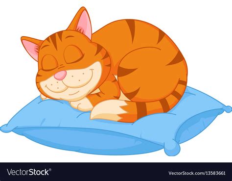 Cat Sleeping On Pillow Cartoon