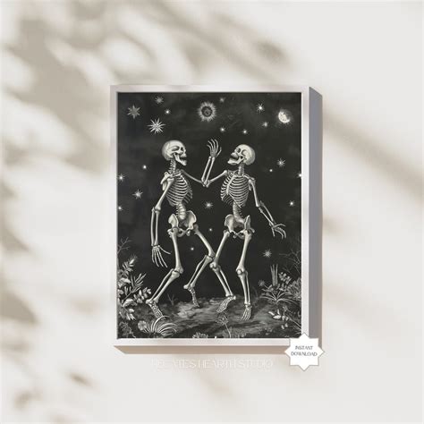 Dancing Skeletons Gothic Print Downloadable Art Memento Mori Whimsigoth