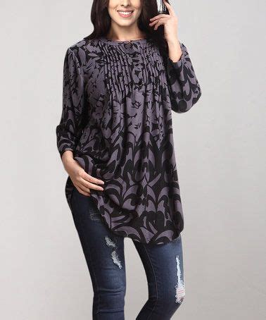 Look What I Found On Zulily Charcoal Floral Notch Neck Pin Tuck Tunic