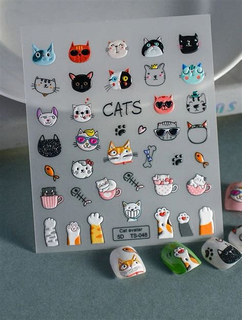 Cat Nail Stickers Cute Kitty Nail Decals Cat Lovers Etsy