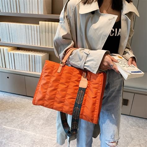 Quilted Puffer Tote Bag Orange All About Her