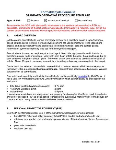 Laboratory Sop Template Pdf Template