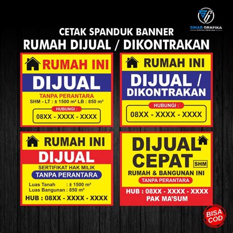 Jual Spanduk Banner Rumah Dijual Ruko Dikontrakan Rumah Dikontrakan