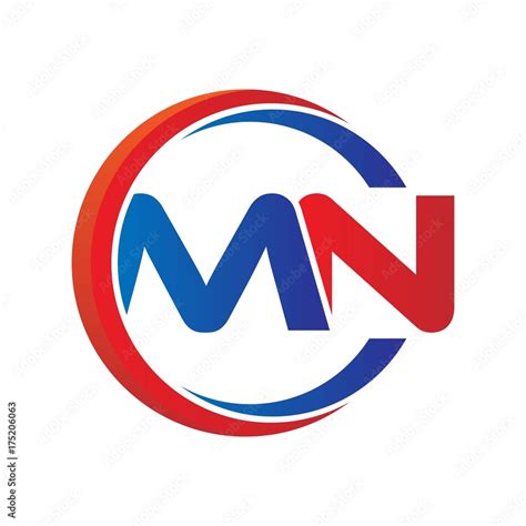 mn logo vector modern initial swoosh circle blue and red Stock Vector ...