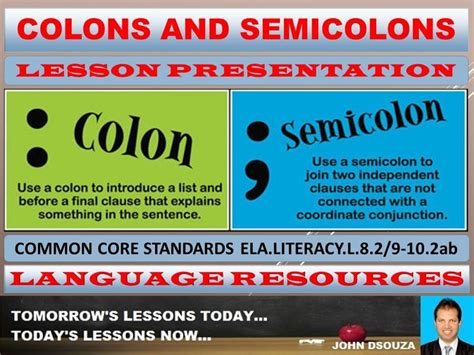 COLONS AND SEMICOLONS PUNCTUATION POWERPOINT PRESENTATION Teaching