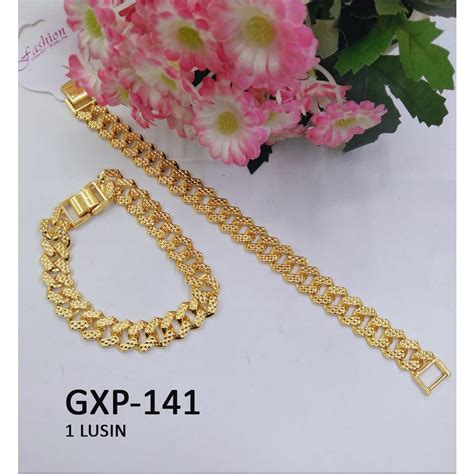 Jual 1 Lusin Isi 12 Gelang Xp Rantai Emas Gold Polos Tekstur Termurah