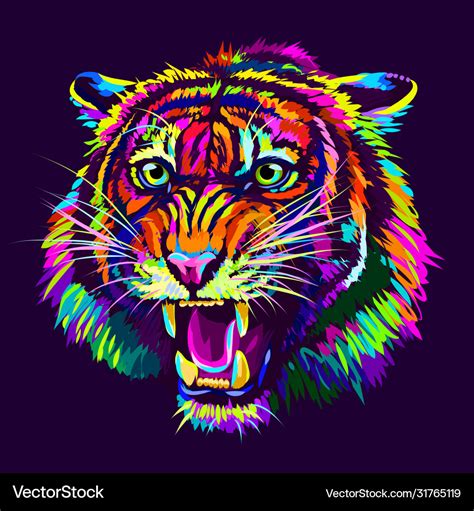 Growling Tiger Abstract Multicolored Portrait Vector Image