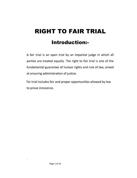 1 Right To Fair Trial Handout RIGHT TO FAIR TRIAL Introduction A