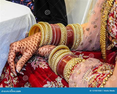 Traditional Jewelry Henna And Dress Of Just Married East Indian Woman