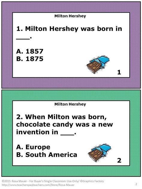 Milton Hershey Multiple Choice Task Cards And Worksheet Milton Hershey Task Cards Biography