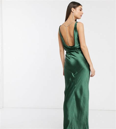 Asos Tall Asos Design Tall Cowl Back Bias Cut Maxi Dress With Diamonte