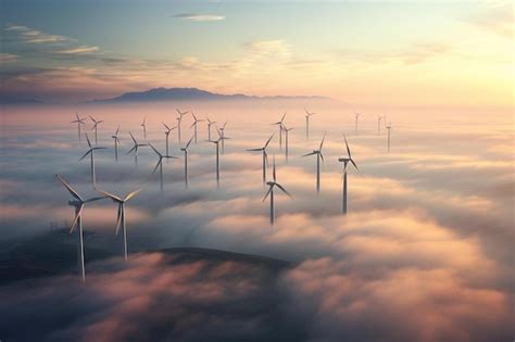 Premium AI Image Wind Turbines In The Fog