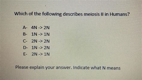 Solved Which Of The Following Describes Meiosis Ii In