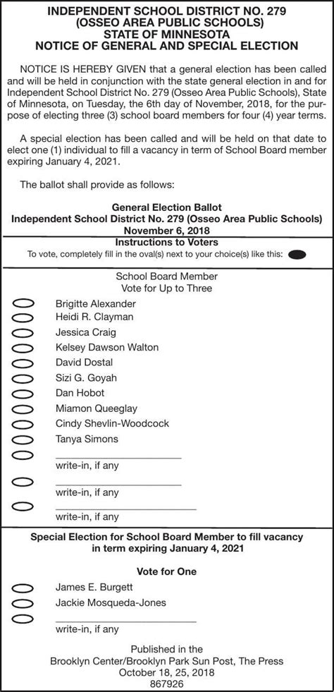 Notice Of Electionsample Ballot City