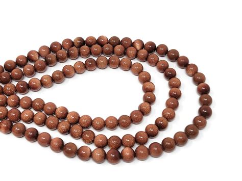 Brown Rust Goldstone Mm Round Bead Beads Whole Strand Gold