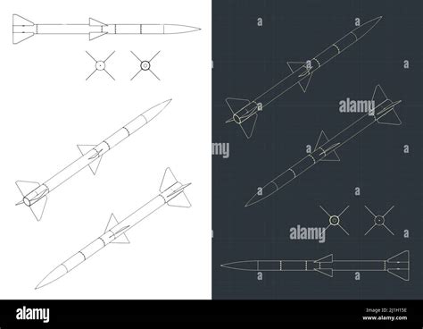 stylized vector illustration  blueprints  missile stock vector