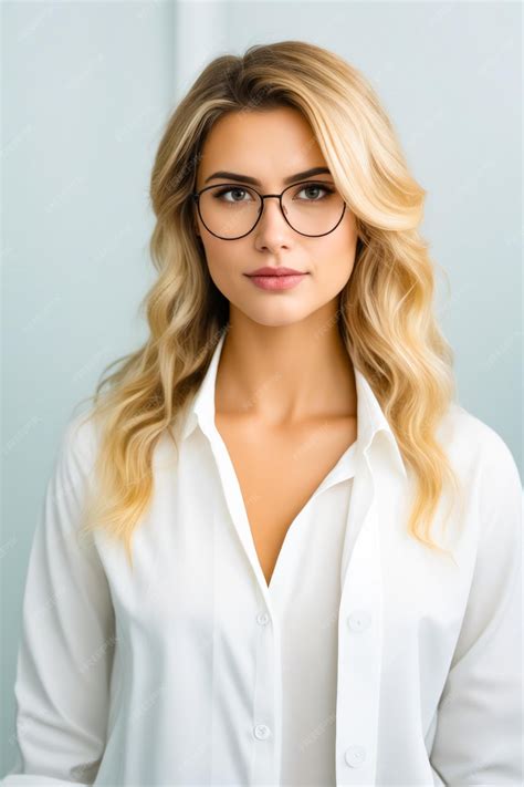 Premium Photo Woman Wearing Glasses And White Shirt Is Posing For Picture Generative Ai