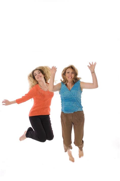 Mother And Daughter Jumping For Joy Stock Image Image Of Grand