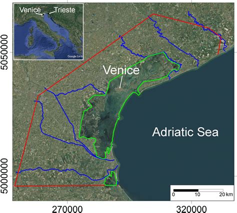 Satellite image of the Venice coastland facing the northern Adriatic... | Download Scientific ...