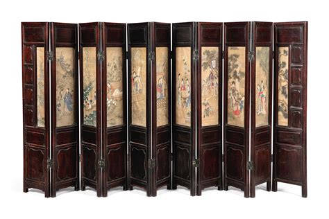 A Eleven Panel Hongmu And Mixed Softwood Painting Screen Late Th