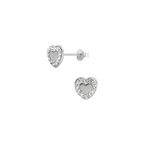 Boucles D Oreilles Coeur A Lys En Argent Et Cristaux Ae