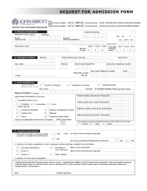 Fillable Online Request For Admission Form John Abbott College