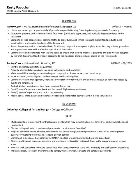 Pantry Cook Resume Samples Velvet Jobs