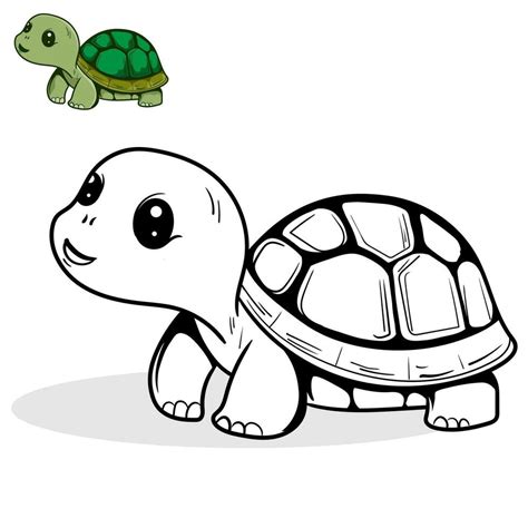 Cartoon turtle black and white illustration for coloring book and ...