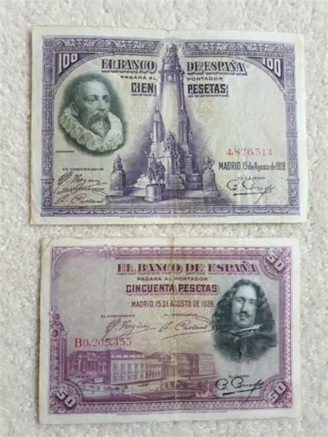 SPAIN ESPAÑA 1928 50 100 Pesetas BANKNOTE Billete Circulated 8