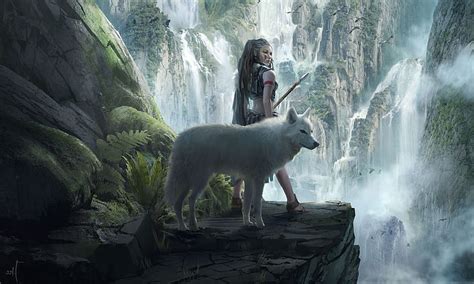 HD wallpaper: woman and wolf anime character, look, girl, art, spear, white wolf | Wallpaper Flare