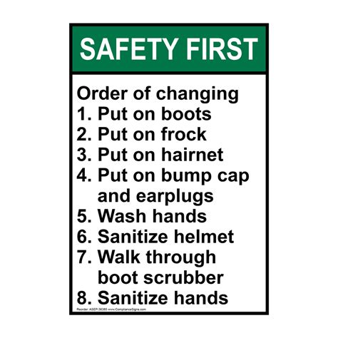 Portrait ANSI Order Of Changing 1 Put On Boots Sign ASEP 36385