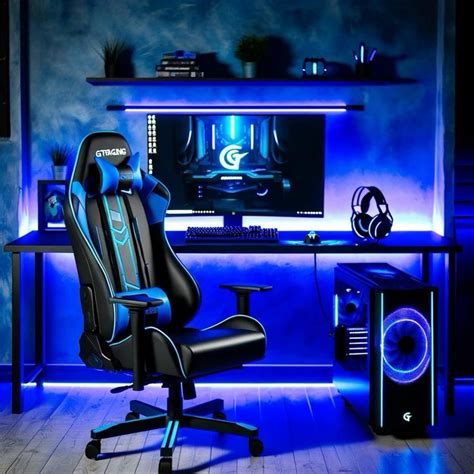 Blue LED Light Aesthetic Gaming Setup in 2024 | Gaming setup, Blue aesthetic, Bedroom setup