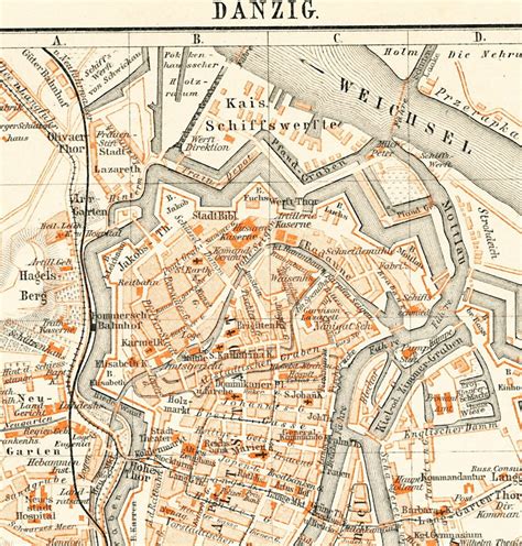 Gdansk Mapa Danzig Mapa De La Ciudad Gdansk Antiguo Plano De Etsy México