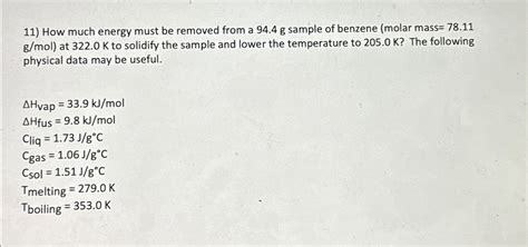 Solved How Much Energy Must Be Removed From A G Sample Chegg