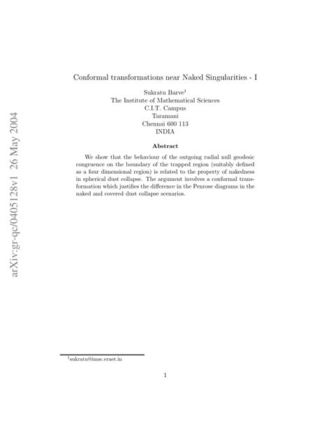 PDF Conformal Transformations Near Naked Singularities I