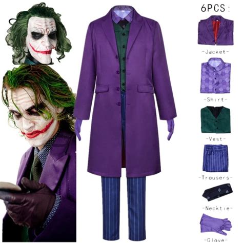 Movie Joker Heath Ledger Cosplay Costume The Dark Knight Mask Coat